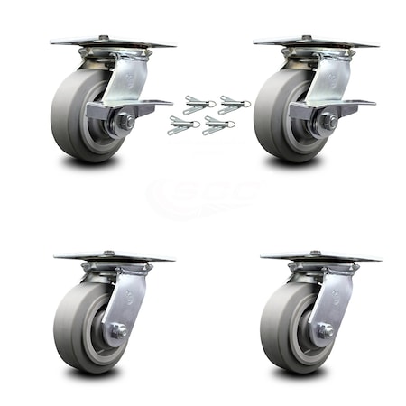Service Caster 5 Inch Thermoplastic Caster Set with Ball Bearing 4 Swivel Lock and 2 Brake SCC SCC-35S520-TPRBF-SLB-BSL-2-BSL-2